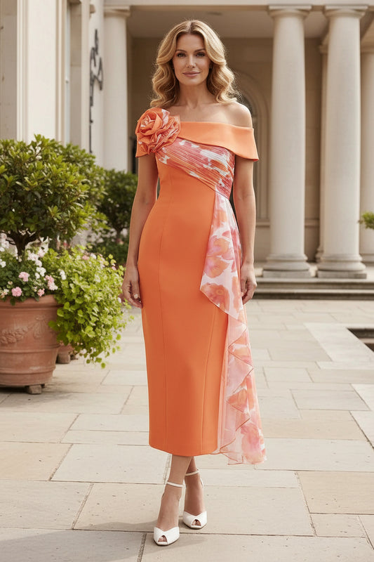 Floral Drape Off-Shoulder Midi Dress