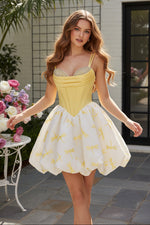 Dragonfly Embroidered Bubble Mini Dress with Crystal Bodice