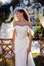 Off-Shoulder Corset Slit Wedding Dress