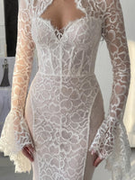 Long Bell Sleeve Lace Corset Mermaid Wedding Dress