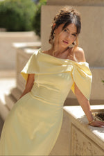 Off-the-Shoulder Satin Column Evening Gown
