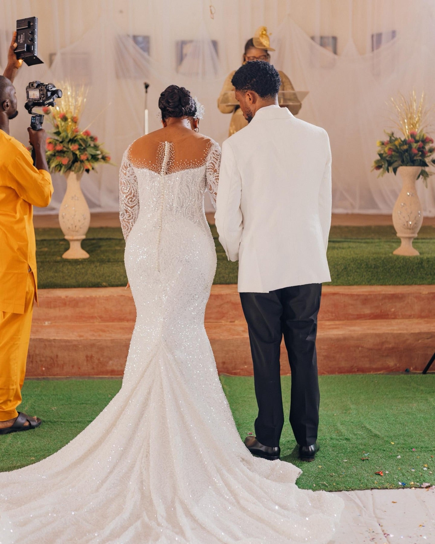 Long Sleeve Illusion Mermaid Sequin Wedding Gown