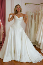 Satin Ball Gown Wedding Dress with Lace Hem