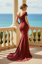 Beaded Bodice Asymmetrical Draped Evening Gown