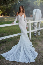 Lace Corset Mermaid Wedding Dress with Detachable Sleeves