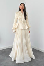 Two-Piece Floral Peplum Jacket & Pleated Skirt Set