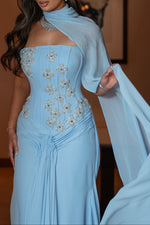 Embellished Corset Gown with Scarf