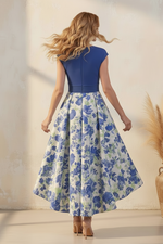 Floral Print High-Low V-Neck Evening Gown
