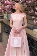 Embroidered A-Line Midi Dress with Pleated Skirt