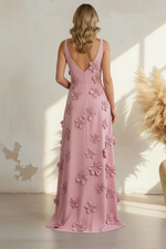 Blush Pink 3D Floral Sleeveless A-Line Evening Gown with Pockets