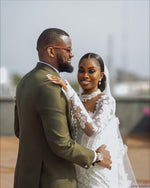 Mock Neck Lace Mermaid Wedding Dress with Long Sleeves