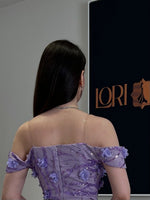 Off-Shoulder Floral Applique Evening Gown