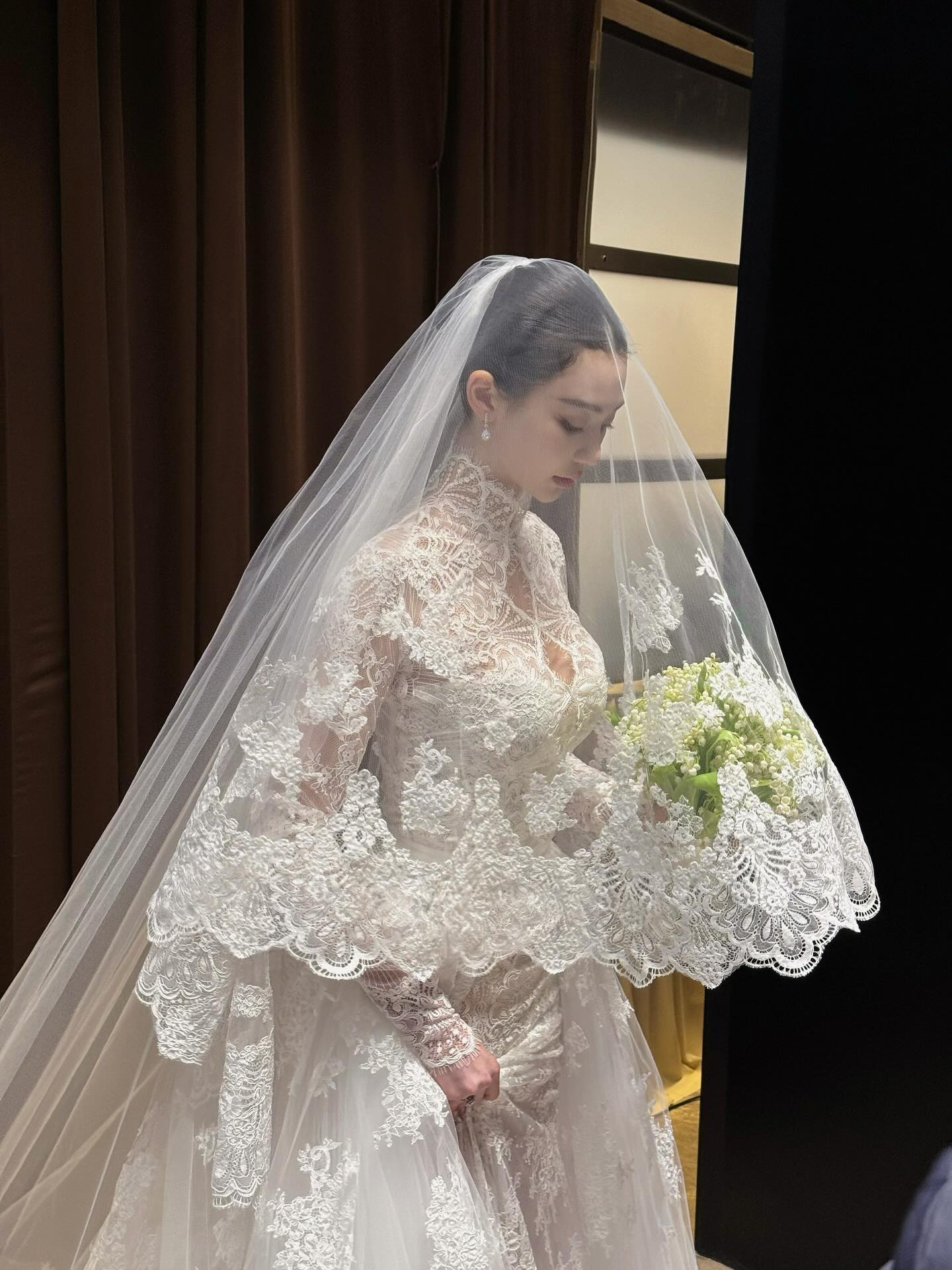 High Neck Long Sleeve Lace Mermaid Wedding Dress