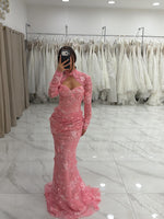 Floral Lace Mermaid Gown with Sleeve Topper