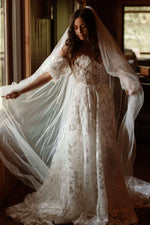 Off-the-Shoulder Floral Lace Corset Wedding Dress