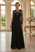 Floral Embroidered Mesh Sleeve A-Line Evening Gown