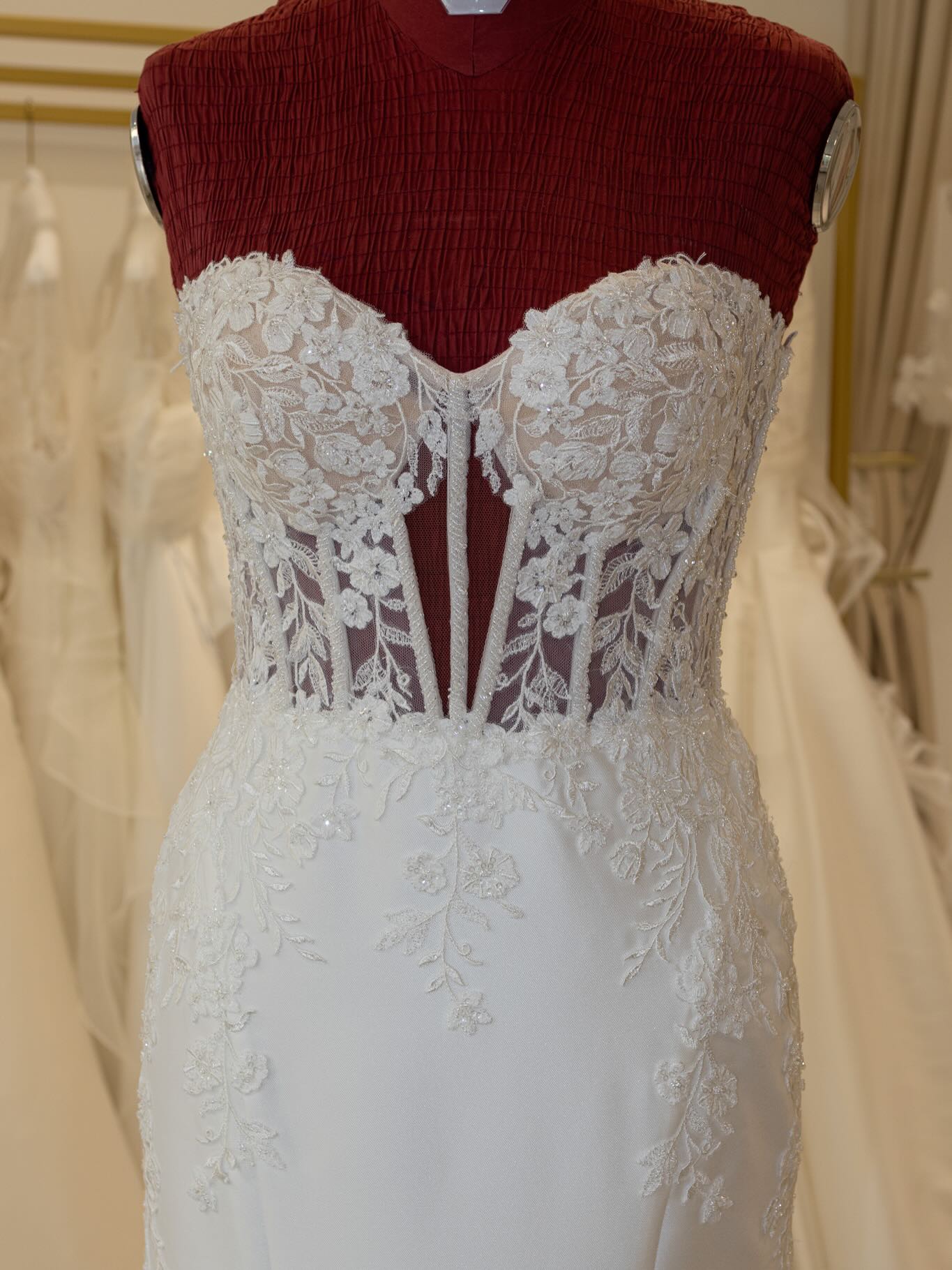 Strapless Satin Mermaid Wedding Dress with Lace Bodice