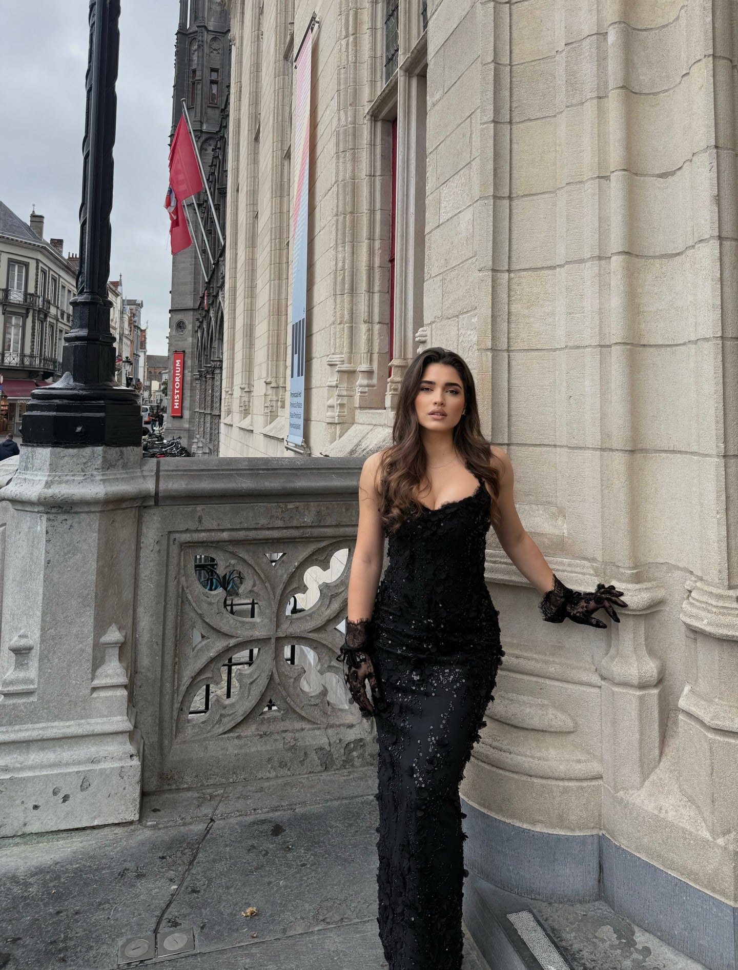 Halter Lace Applique Sequin Evening Gown