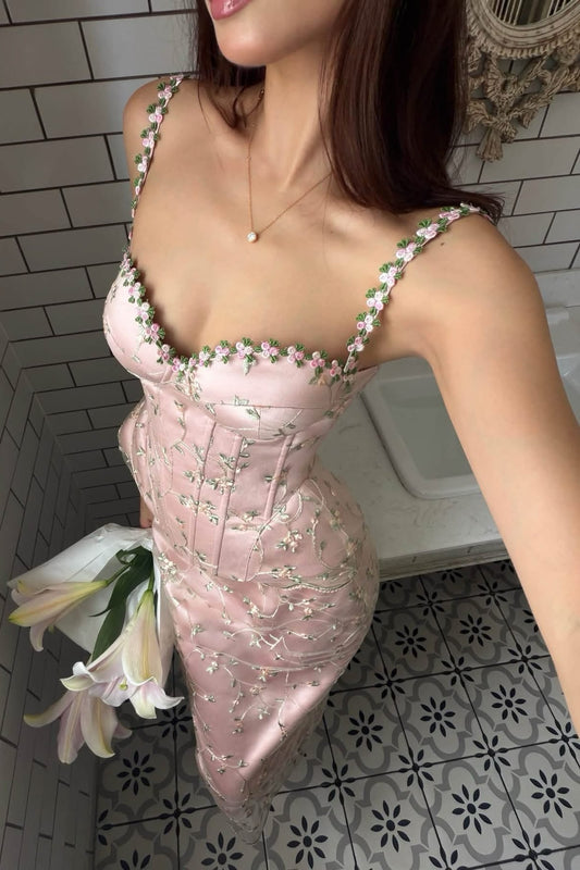 Floral Embroidered Corset Bodycon Mini Dress