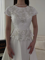 Embroidered Peplum Tea-Length Two-Piece Dress