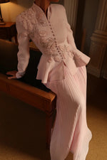 Elegant Pleated Two-Piece Peplum Jacket & Maxi Skirt Set