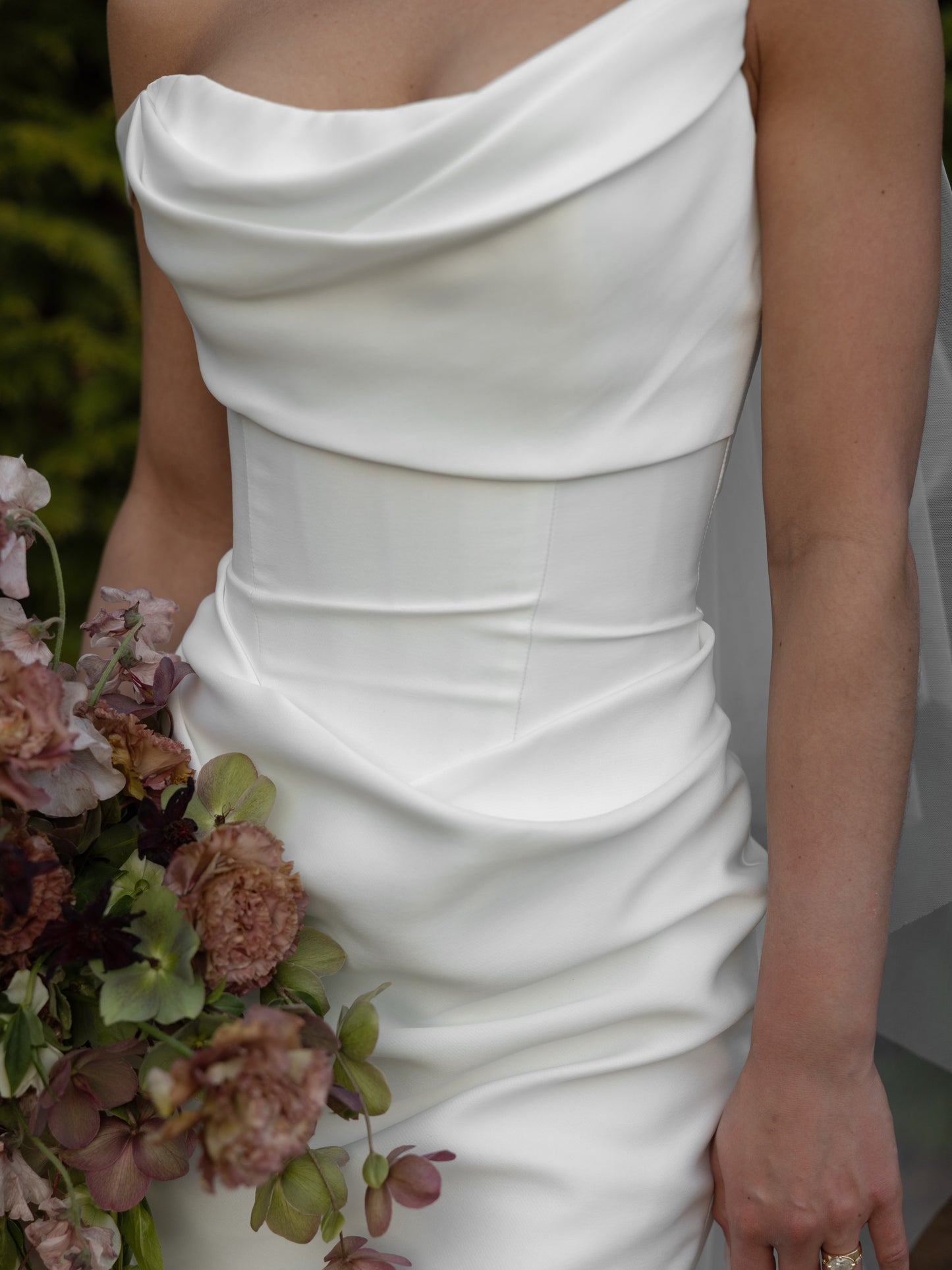 Cowl Neck Satin Wedding Dress with Corset Bodice