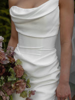 Cowl Neck Satin Wedding Dress with Corset Bodice