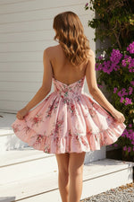 Floral Print Halter Corset Fit & Flare Mini Dress