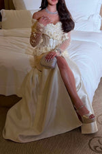 Off-Shoulder Corset Mermaid Gown with Floral Sleeves