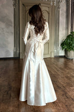 Long Sleeve Satin Evening Gown with Corset Back