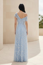 One Shoulder Leaf Sequin A-Line Evening Gown