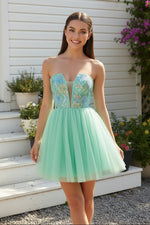 Strapless Sequin Floral Bodice Tulle Mini Dress