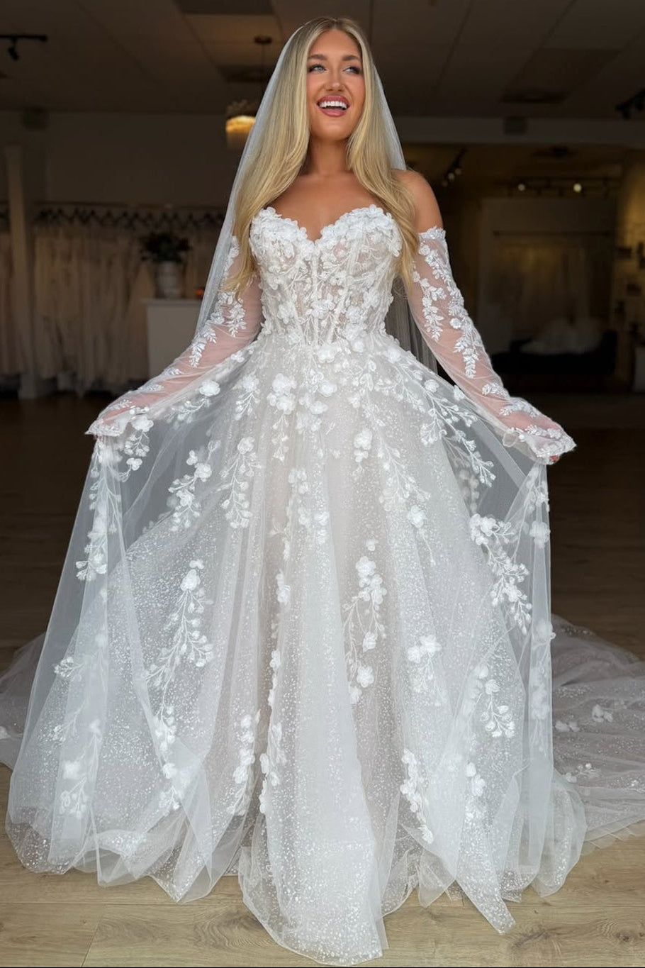 Romantic Sweetheart Glitter Tulle A-Line Bridal Dress