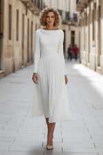 Cowl Neck Long Sleeve Pleated Midi Dress