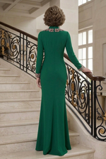 High Neck Cut-Out Gown with Embellished Trim