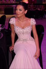 Beaded Cap Sleeve A-Line Chiffon Maxi Gown