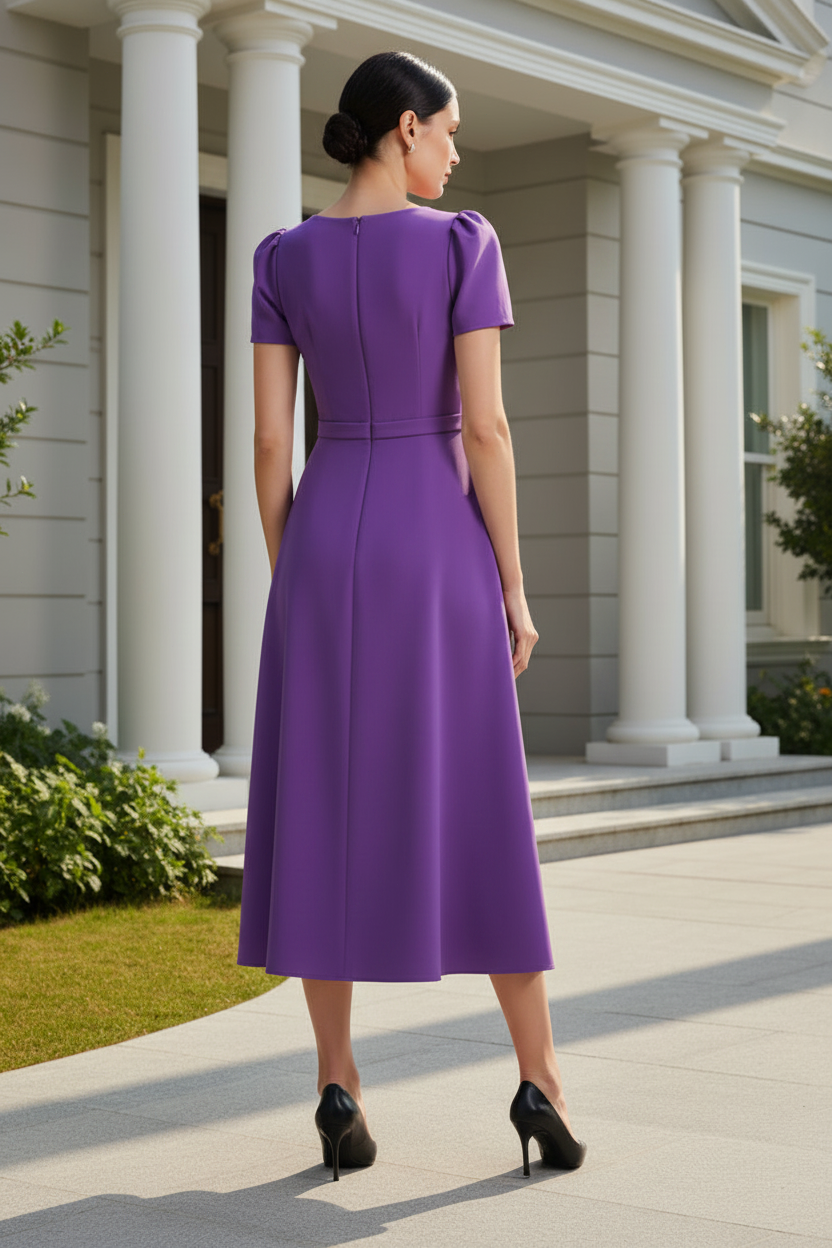 Elegant Pleated Wrap A-Line Midi Dress