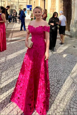Scalloped Off-The-Shoulder Floral Lace Gown