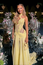 One Shoulder Illusion Corset Evening Gown