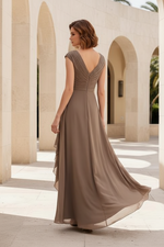 V-Neck Ruched Chiffon High-Low Evening Gown