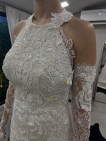 Halter Lace Mermaid Wedding Dress with Sleeves