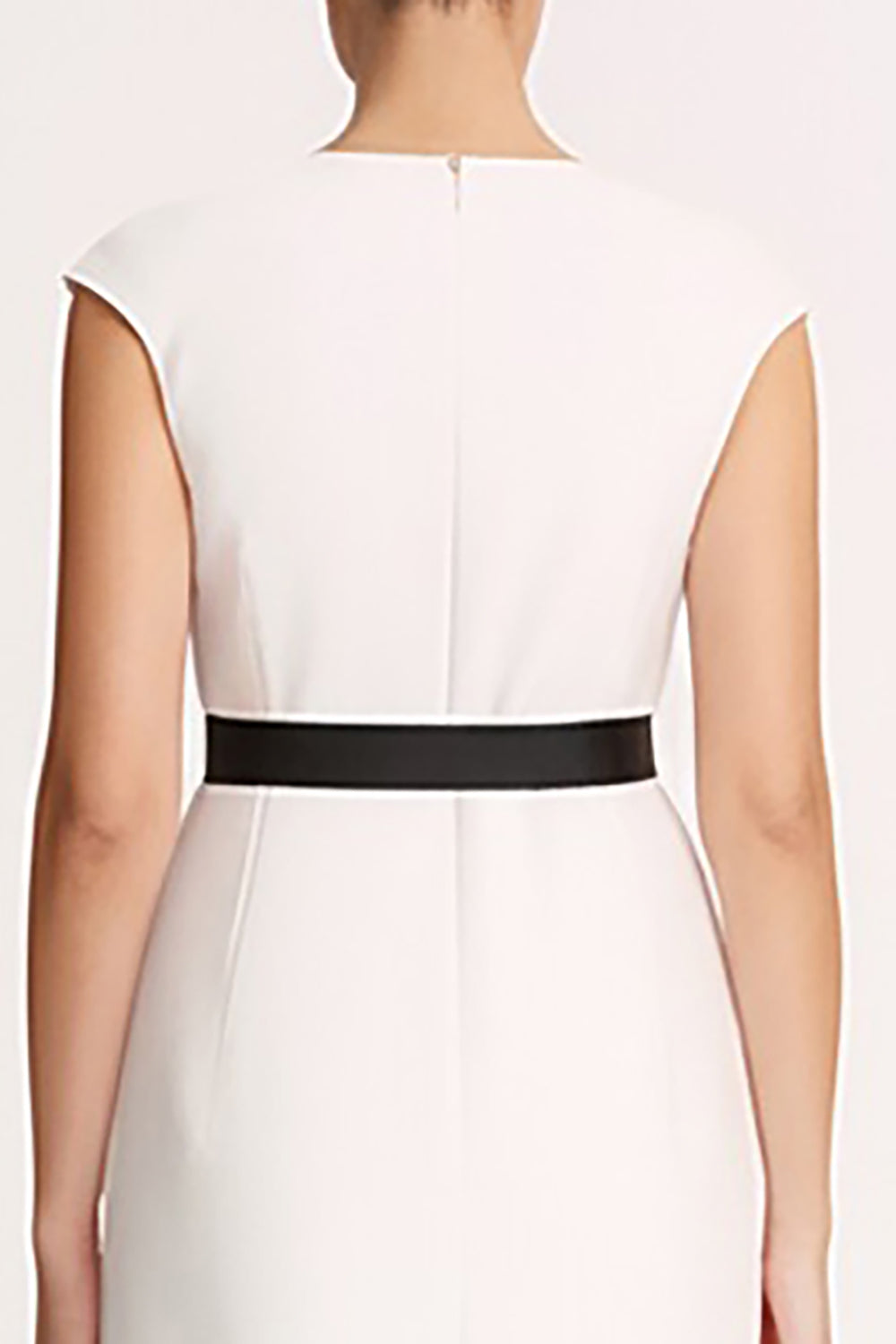 V-Neck Cap Sleeve Sheath Midi Dress with Front Slit