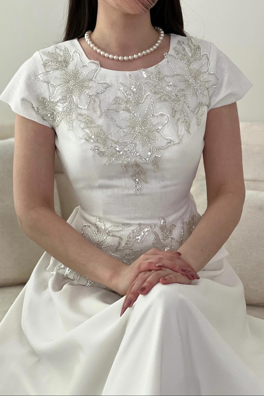 Embroidered Peplum Tea-Length Two-Piece Dress