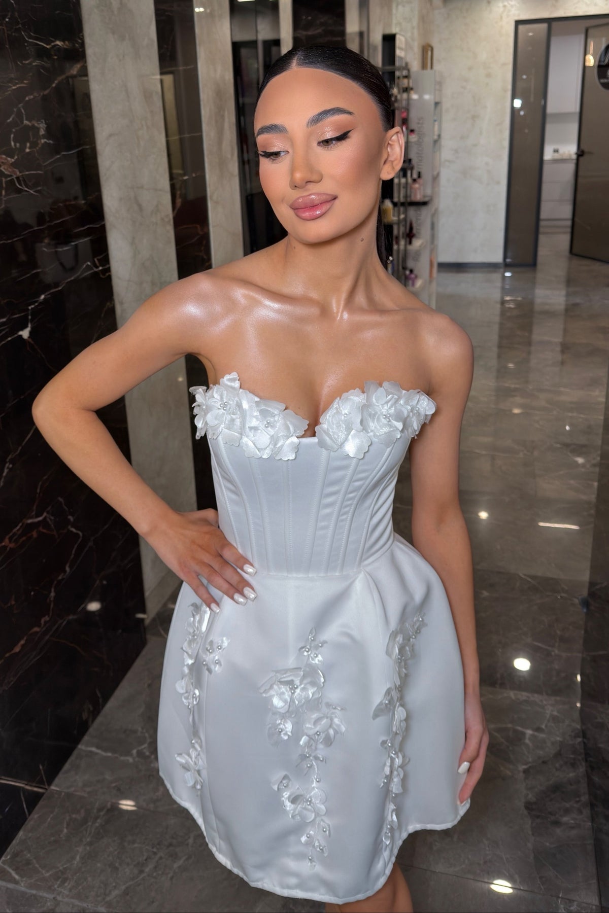 Strapless Corset Mini Dress with 3D Florals