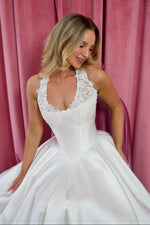 Lace Halter Basq-Waist Satin Ball Gown