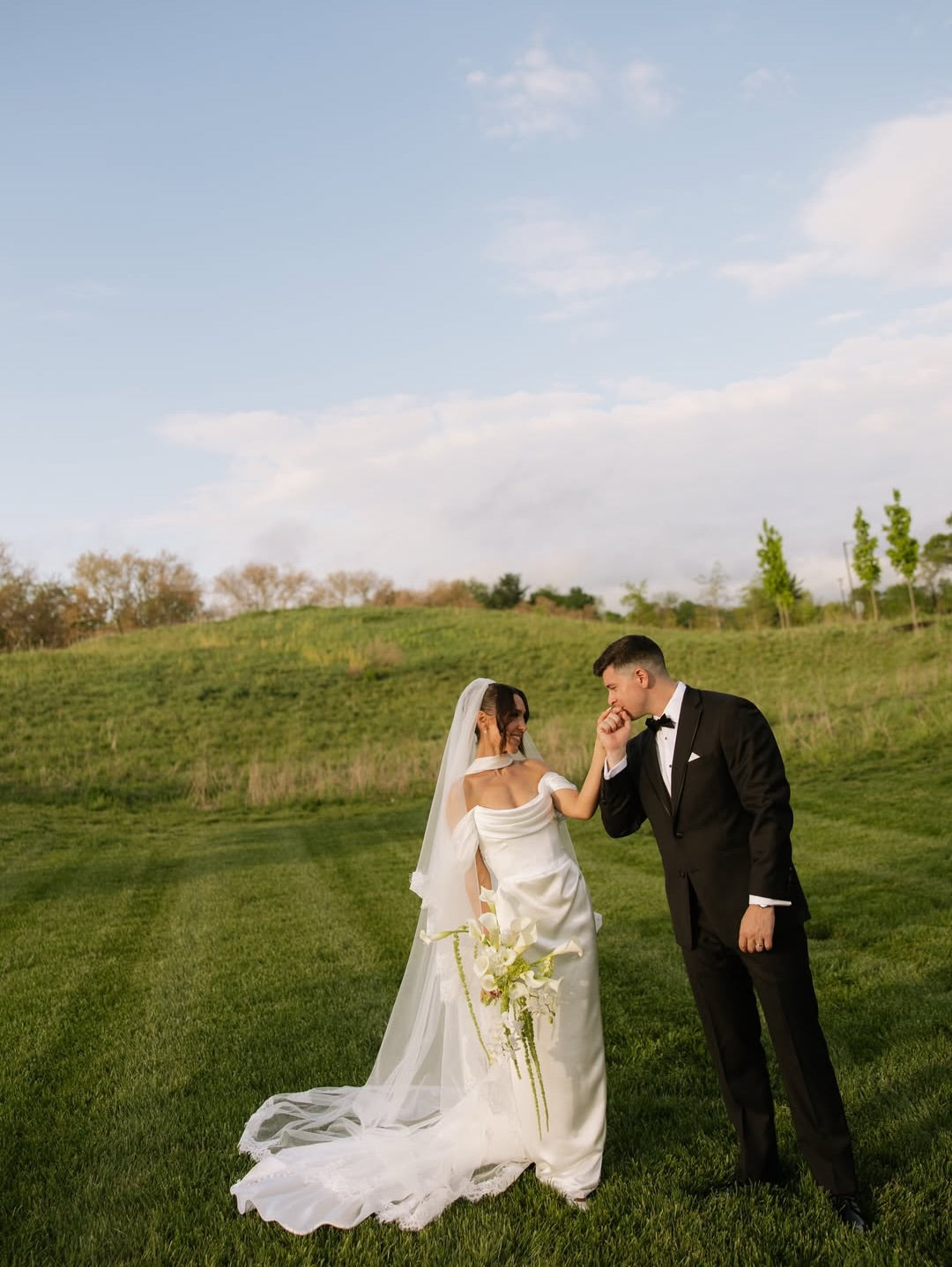 Off-the-Shoulder Satin Column Wedding Dress