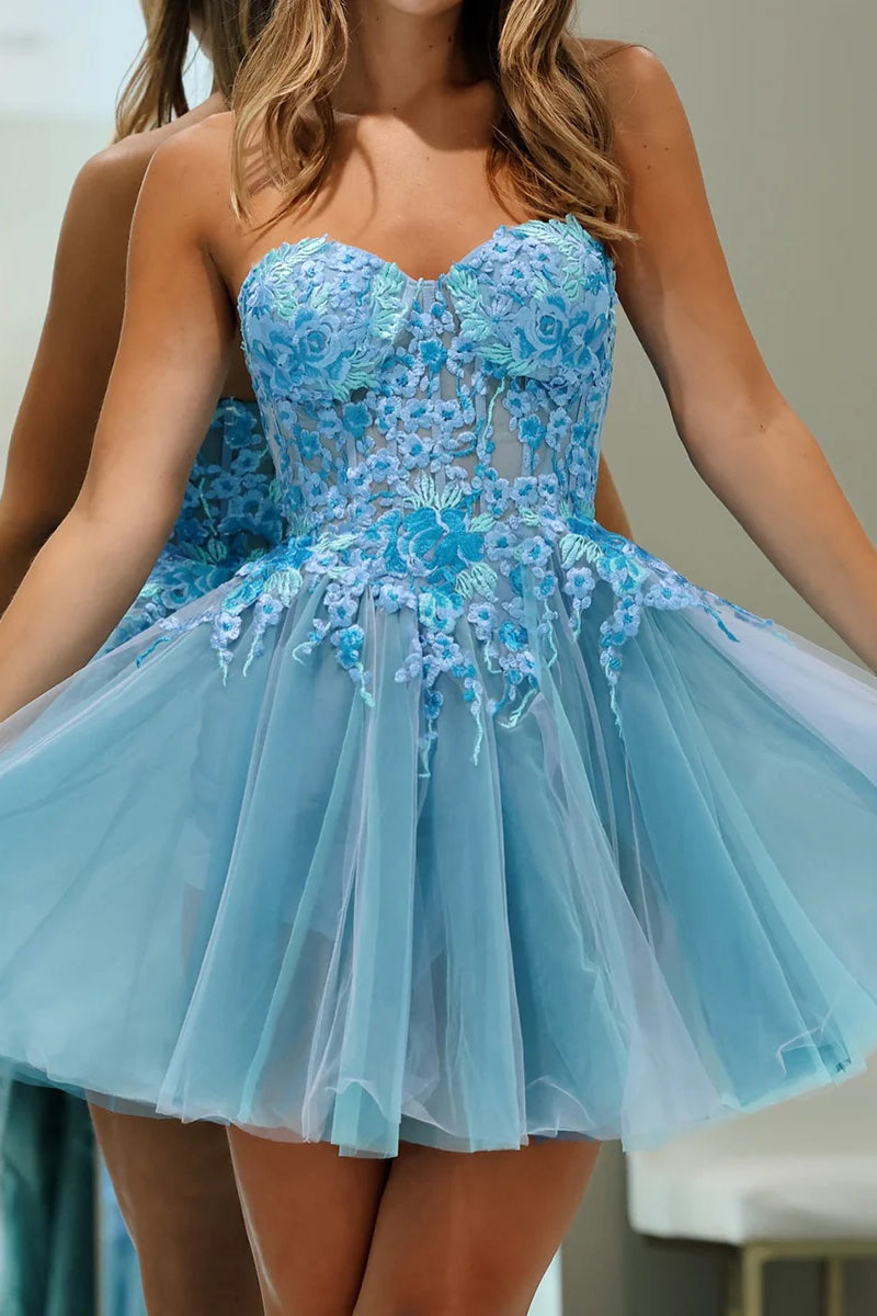 Sweetheart Corset Tulle Short Prom Dress