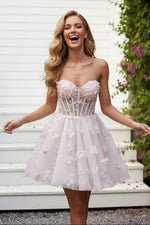 Strapless Corset Mini Dress with 3D Butterfly Appliques