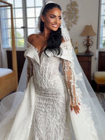 Off-the-Shoulder Mermaid Wedding Dress with Overskirt