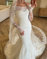 Off-Shoulder Lace Mermaid Wedding Dress with Long Sleeves